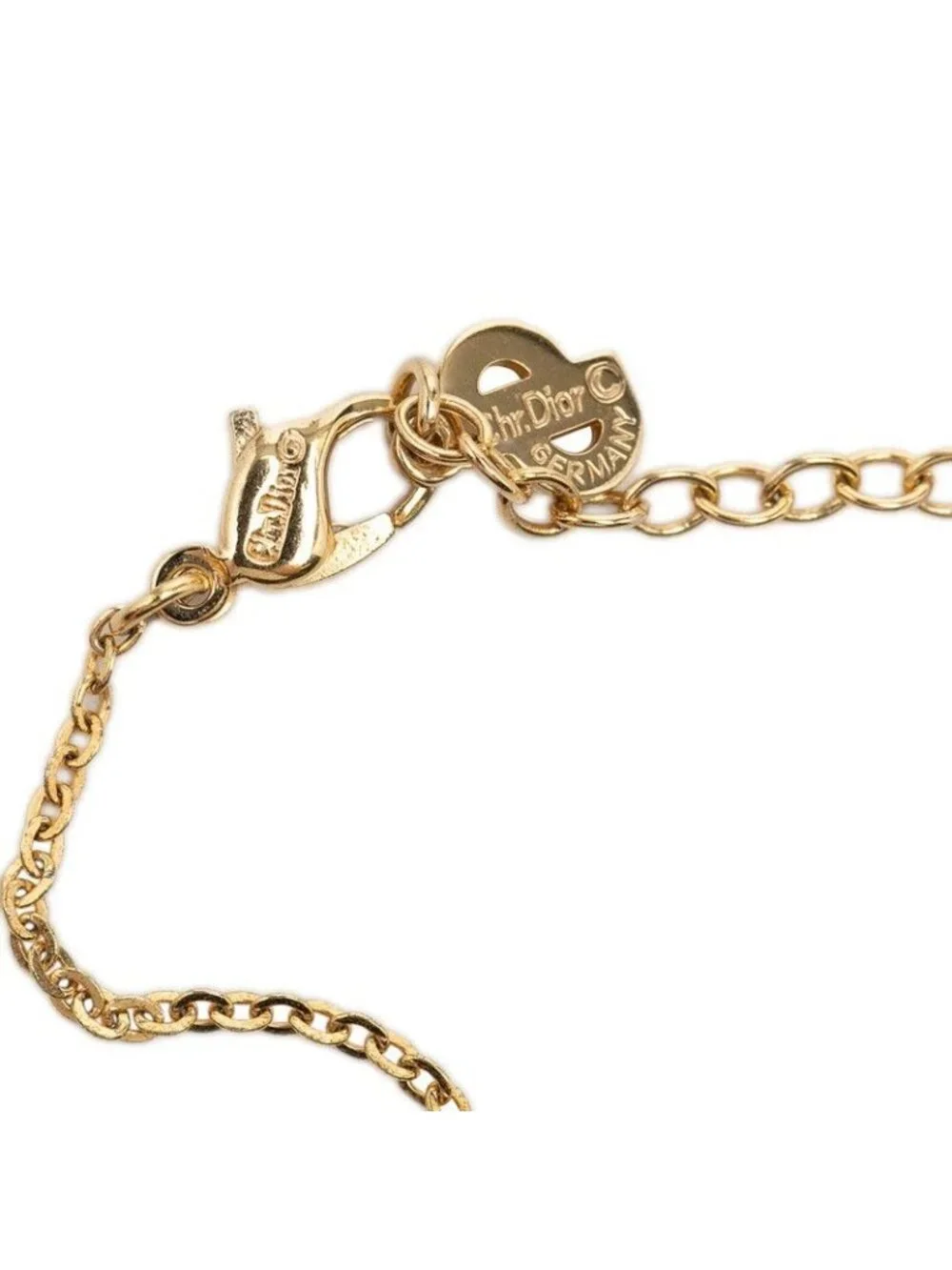 Dior Logo Necklace Gold Black Plated Line Stone - Picture 6 of 8